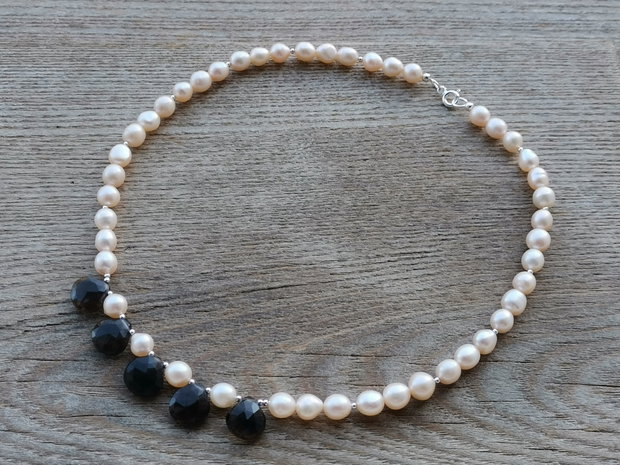 Colier perle de cultura & smoky quartz