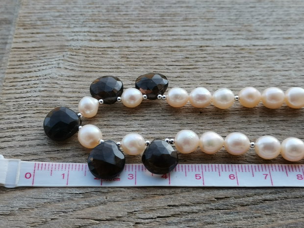 Colier perle de cultura & smoky quartz