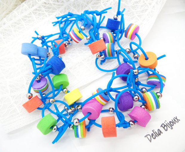 Colier statement unicat multicolor din silicon si foamiran (cod1277)