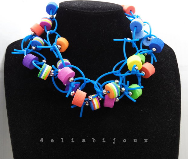 Colier statement unicat multicolor din silicon si foamiran (cod1277)