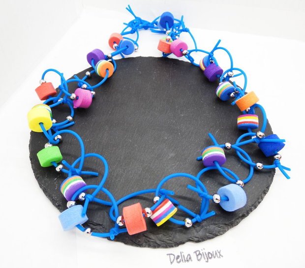 Colier statement unicat multicolor din silicon si foamiran (cod1277)