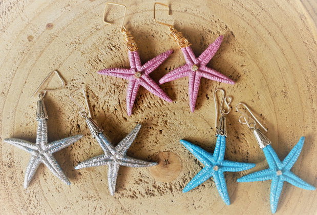 Cercei handmade din fimo si sarma - stea de mare