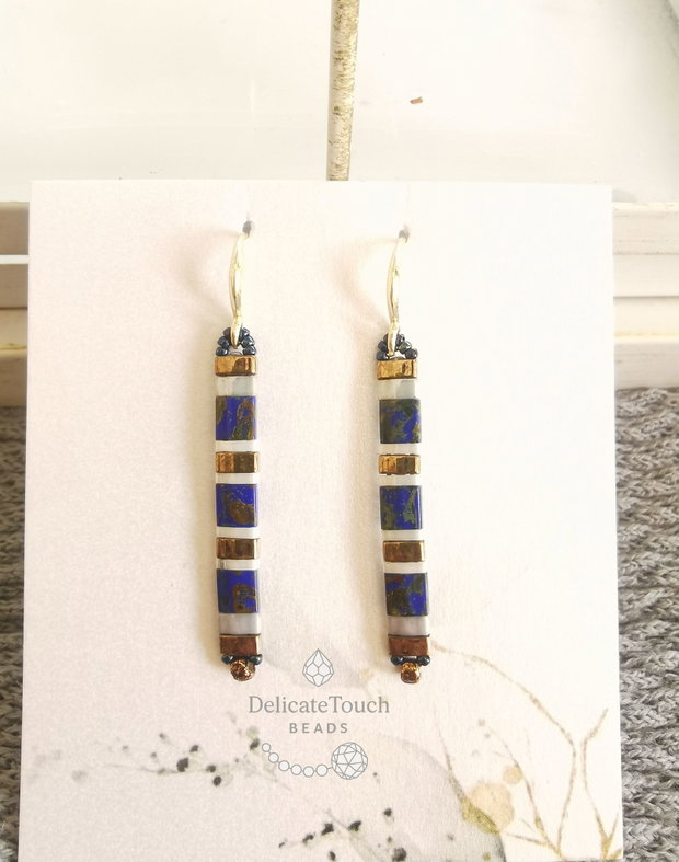 Cercei Tila Turcoaz Mustar si Negru Patinat | Design Minimalist Geometric, tortite placate aur 14k