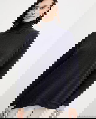 Weekend Max Mara pulover de lână BORGIA culoarea bleumarin, cu guler, 2525366112600