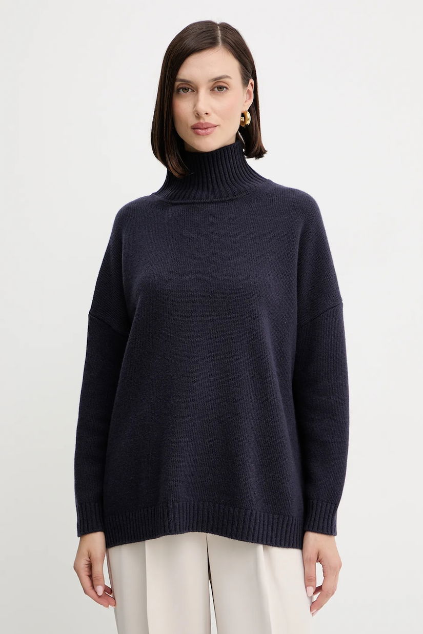 Weekend Max Mara pulover de lână BORGIA culoarea bleumarin, cu guler, 2525366112600