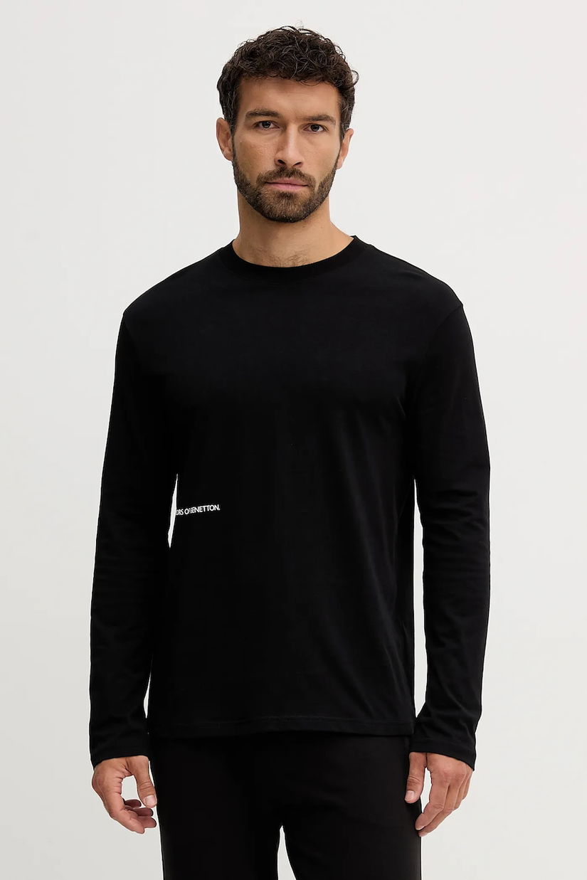 United Colors of Benetton camasa cu maneca lunga din bumbac culoarea negru, cu imprimeu, 30964M021