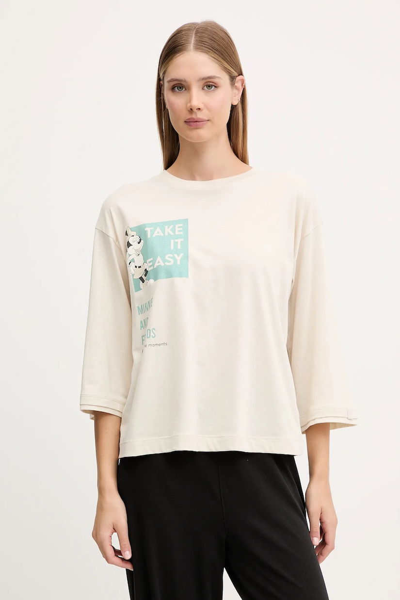 United Colors of Benetton longsleeve de pijama culoarea bej, 3Y5E3M07S