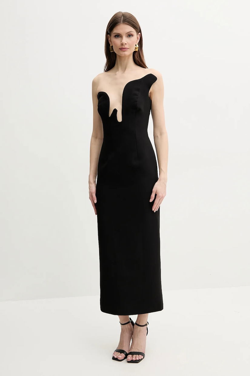 Bardot rochie ROSALYN culoarea negru, midi, mulată, 59733DB