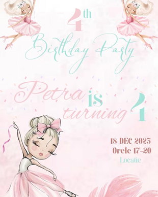 Invitație Digitală Aniversară Fetiță Balerină