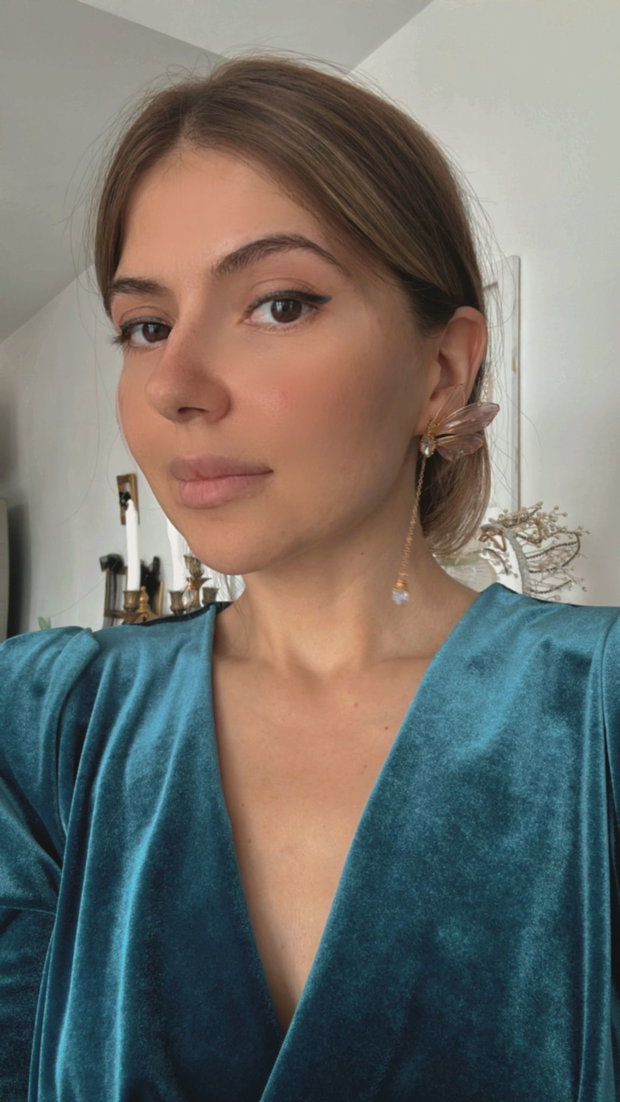 Demetra - Cercei libelula cu aripi roz si cristale