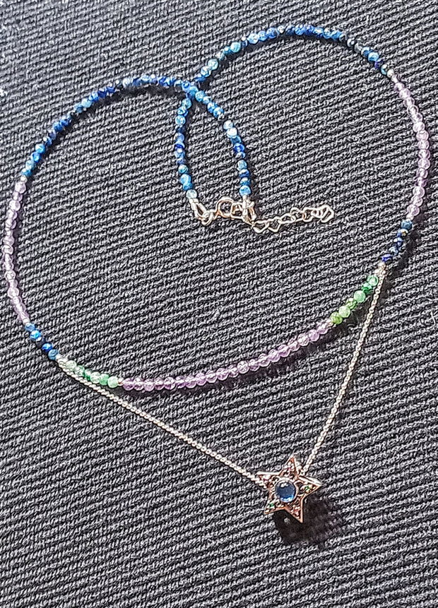 Colier argint kyanit smarald ametist charm stea lant argint minimalist boho chic trendy - Transport gratuit