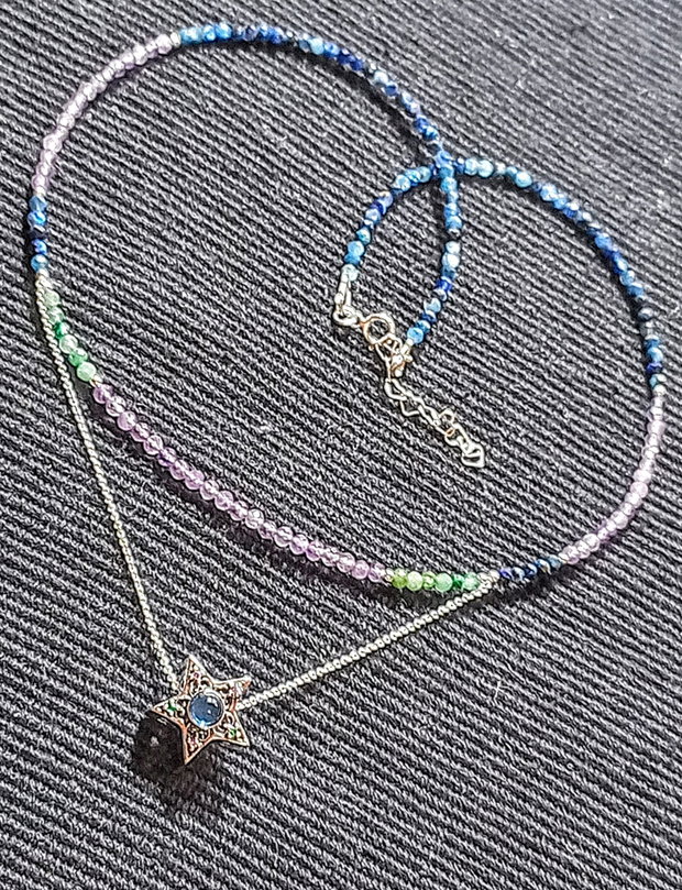 Colier argint kyanit smarald ametist charm stea lant argint minimalist boho chic trendy - Transport gratuit