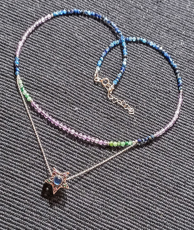Colier argint kyanit smarald ametist charm stea lant argint minimalist boho chic trendy - Transport gratuit
