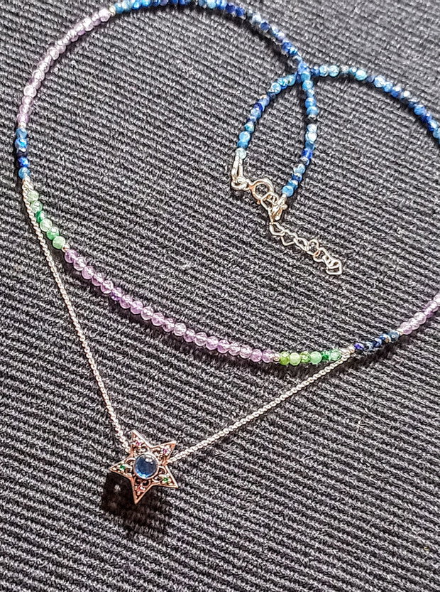 Colier argint kyanit smarald ametist charm stea lant argint minimalist boho chic trendy - Transport gratuit