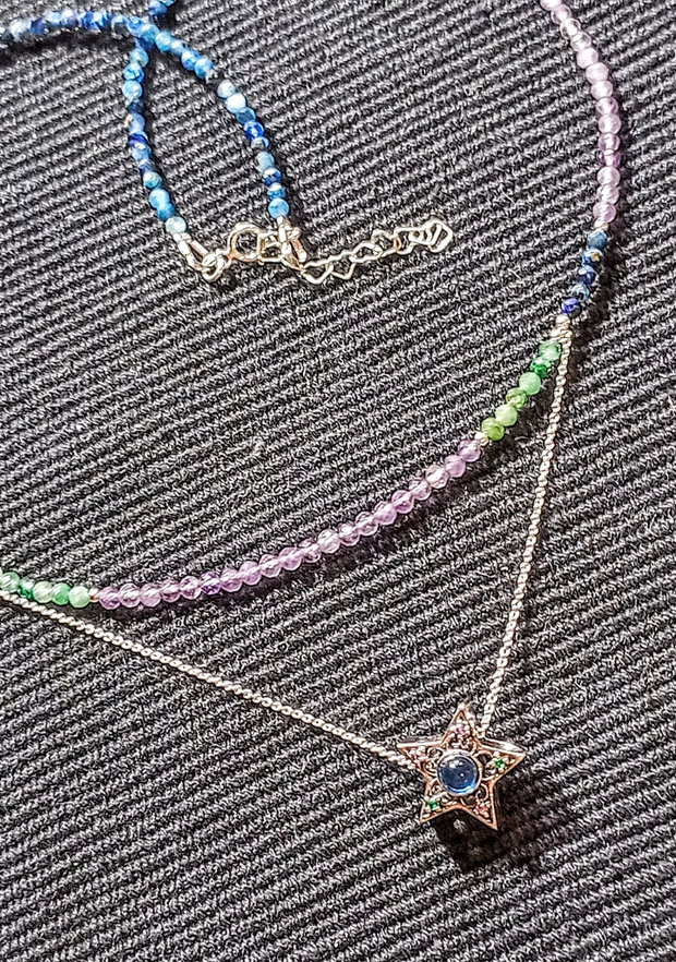Colier argint kyanit smarald ametist charm stea lant argint minimalist boho chic trendy - Transport gratuit