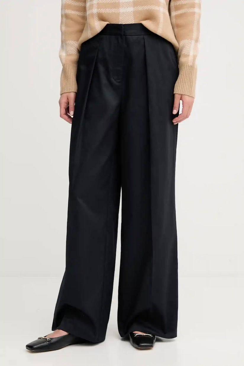 Barbour pantaloni de bumbac COLLEEN culoarea bleumarin, lat, high waist, LTR0394