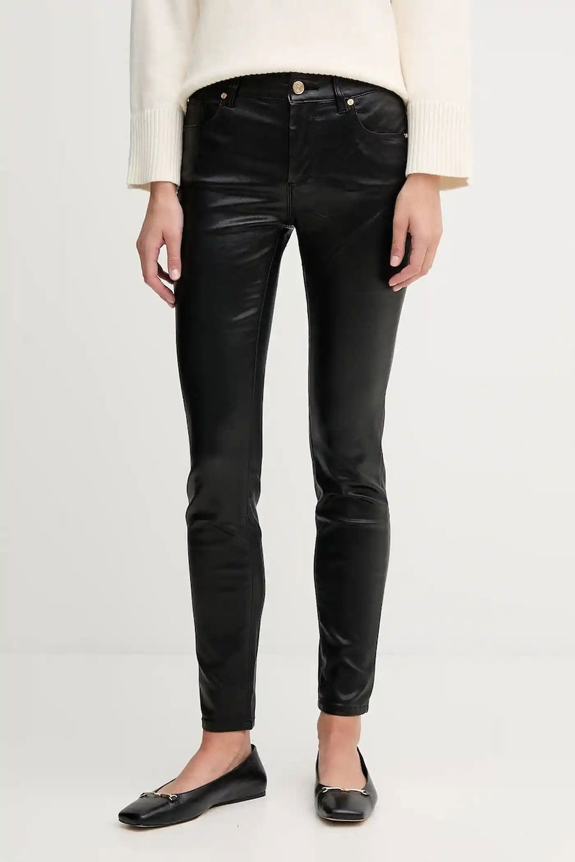Gaudi pantaloni culoarea negru, mulata, high waist, 521BD25018