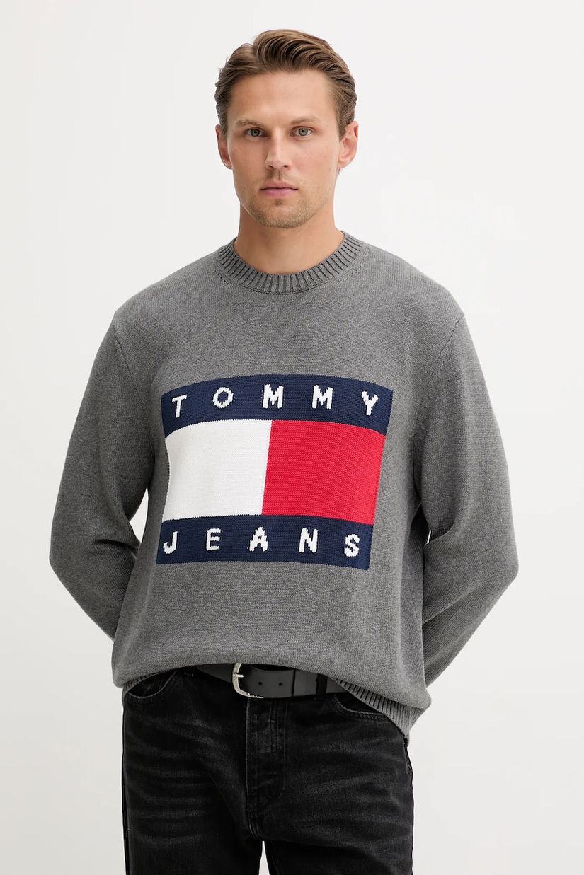 Tommy Jeans pulover de bumbac culoarea gri, light, DM0DM22105
