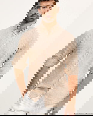 Lindbergh cămașă de in culoarea verde, cu guler button-down, regular, 30.220276