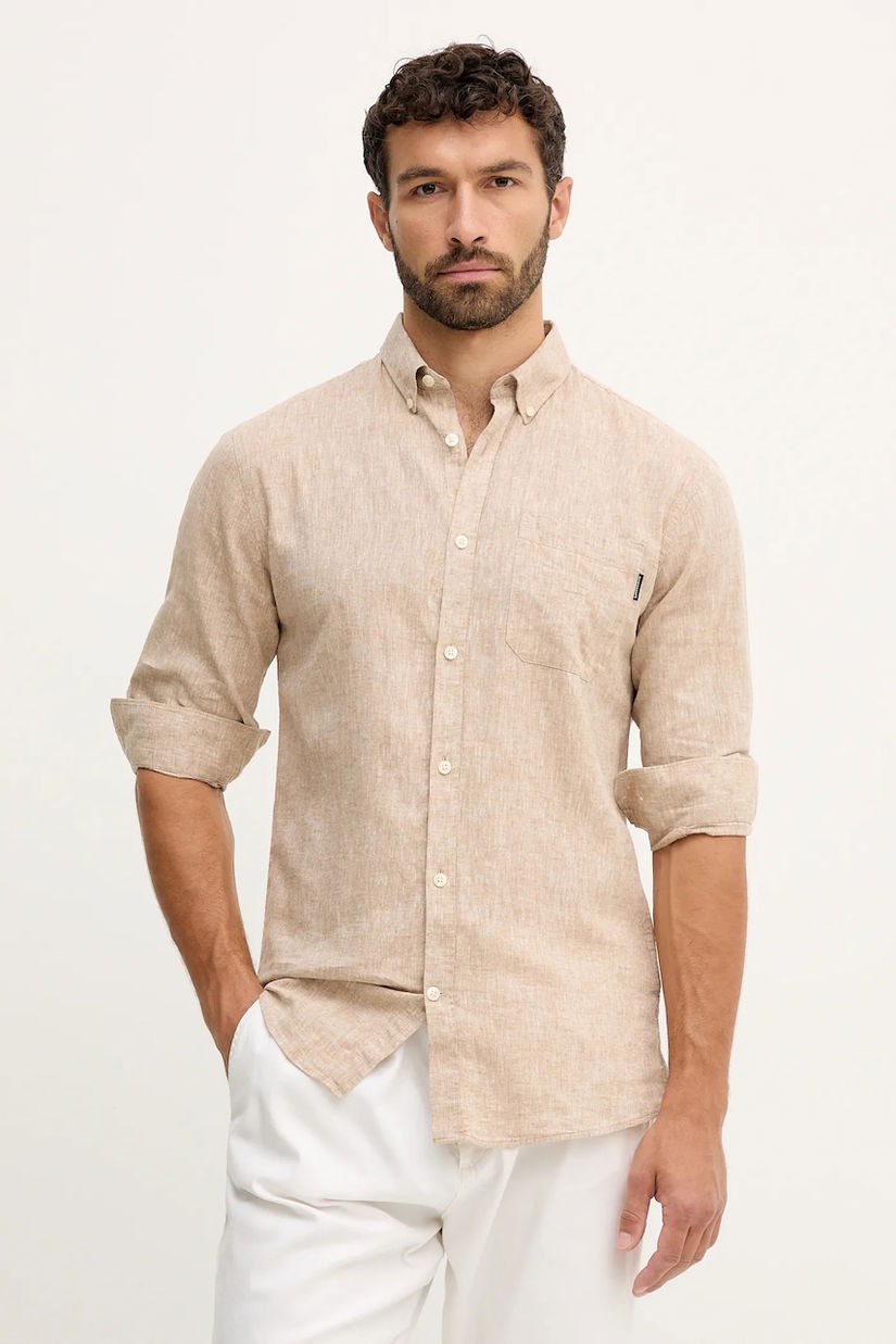 Lindbergh cămașă de in culoarea verde, cu guler button-down, regular, 30.220276