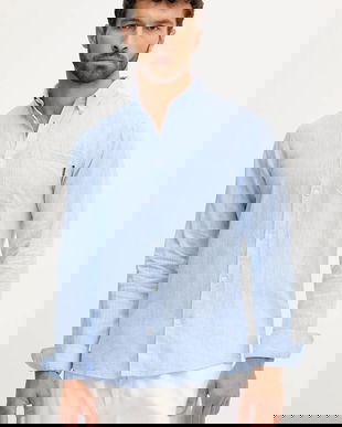 Lindbergh cămașă de in culoarea verde, cu guler button-down, regular, 30.220276