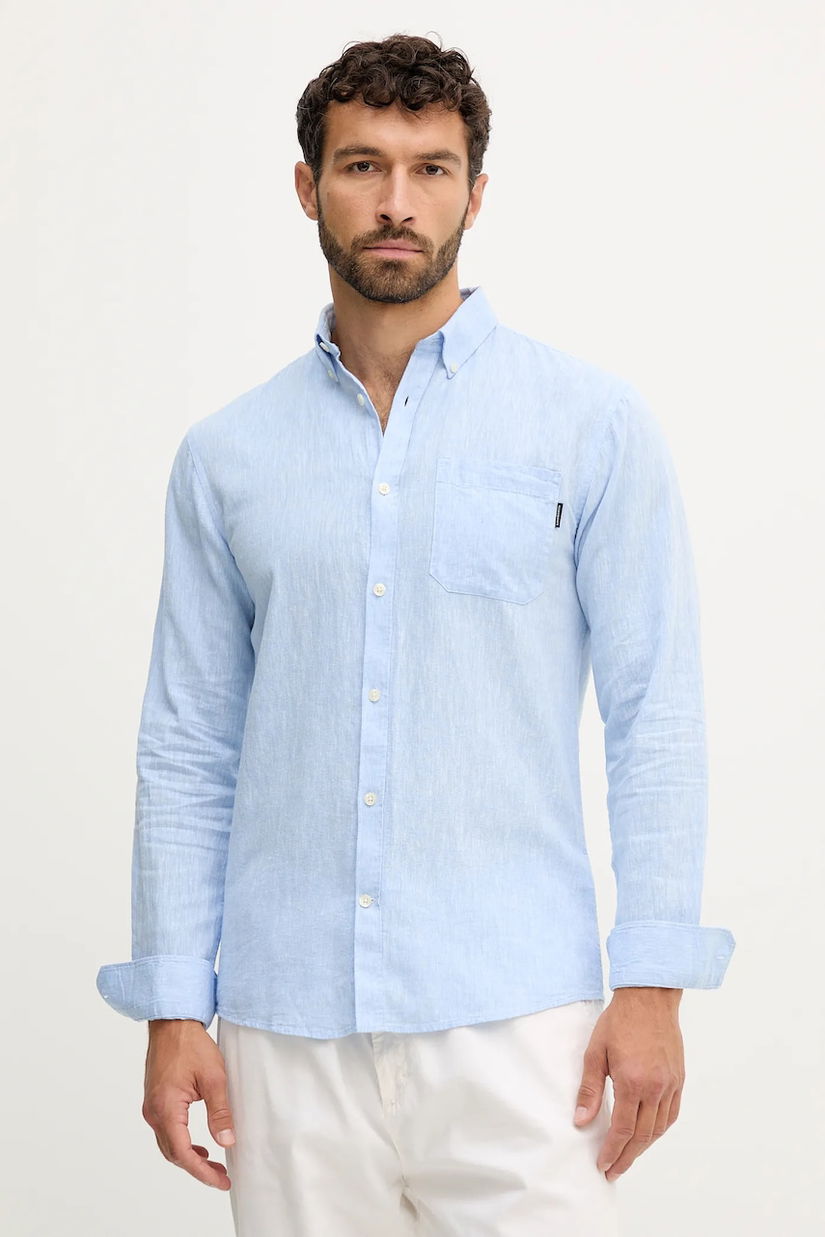 Lindbergh cămașă de in culoarea verde, cu guler button-down, regular, 30.220276