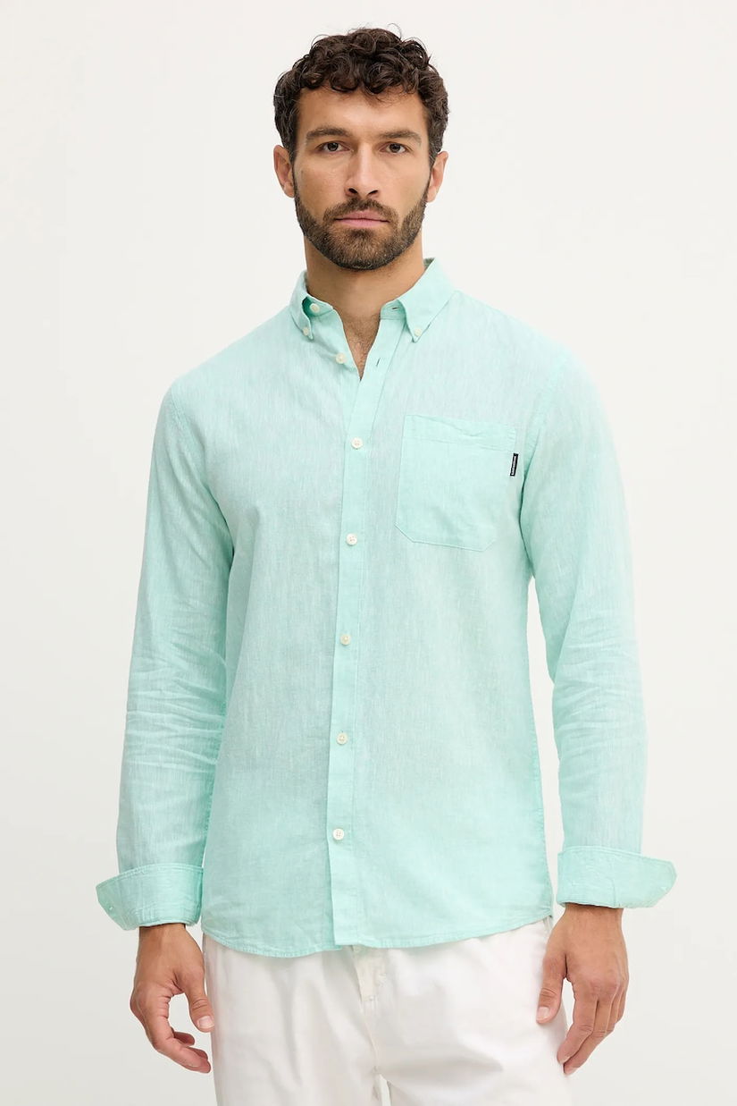 Lindbergh cămașă de in culoarea verde, cu guler button-down, regular, 30.220276