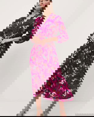 Medicine rochie culoarea roz, midi, evazati