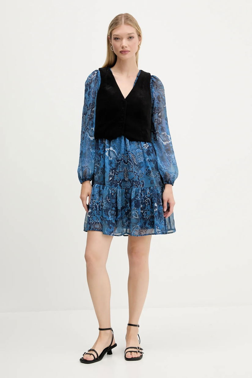 Desigual rochie și vestă CHALECO culoarea bleumarin, mini, evazată 25WWVW27