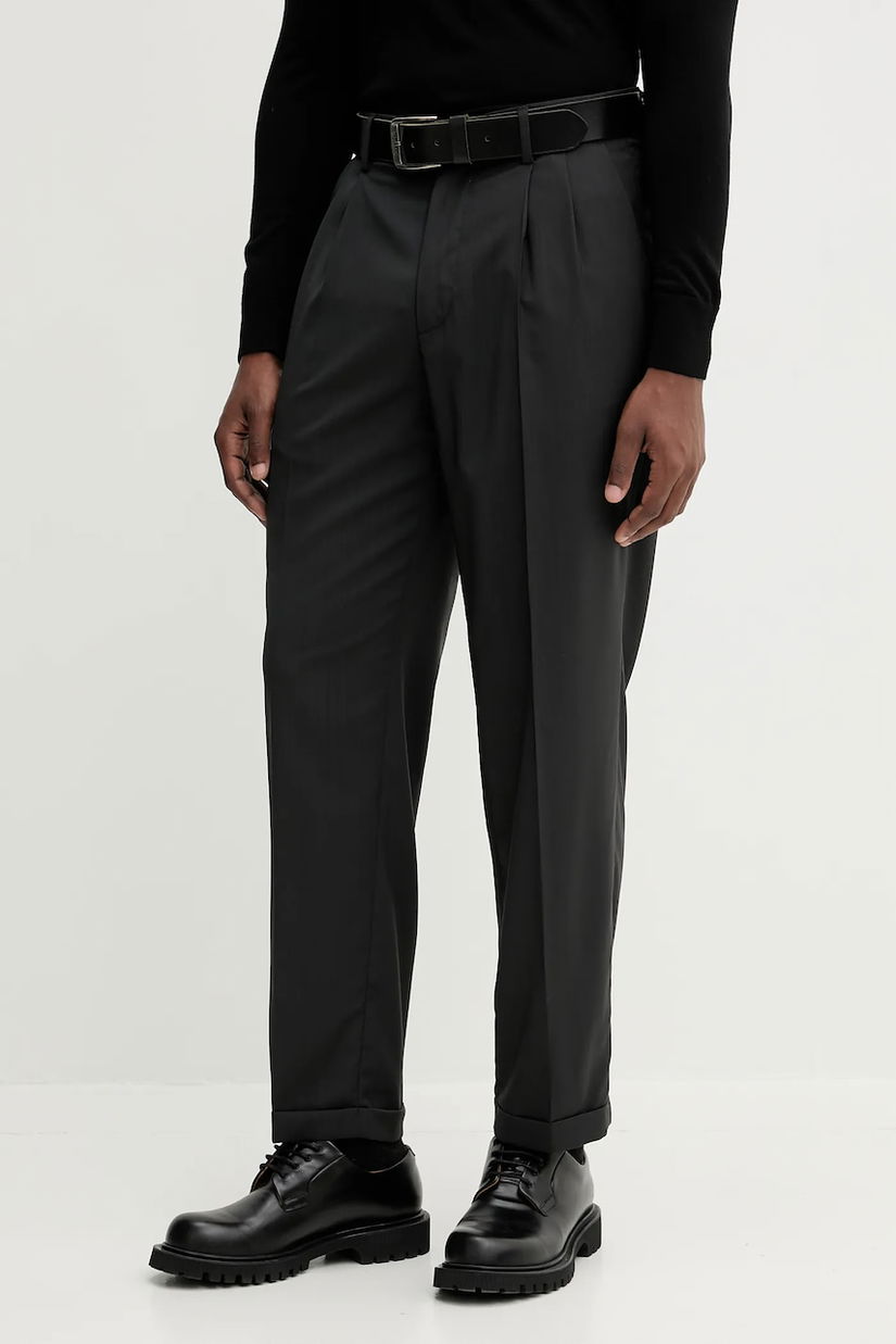 BARENA VENEZIA pantaloni de lână Pantalone Drapier bărbați, culoarea negru, drepți PAU5257.478