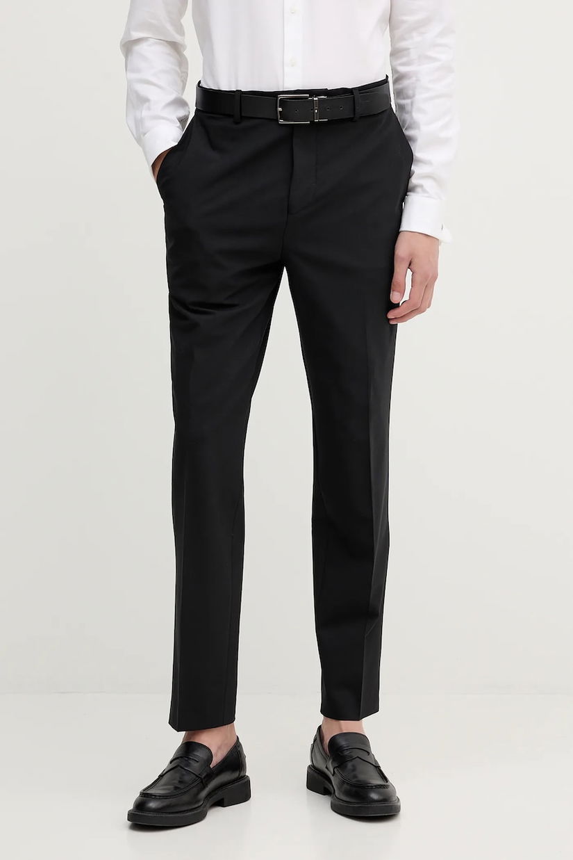 Mos Mosh pantaloni de lână HUGH culoarea negru, drepți 508680