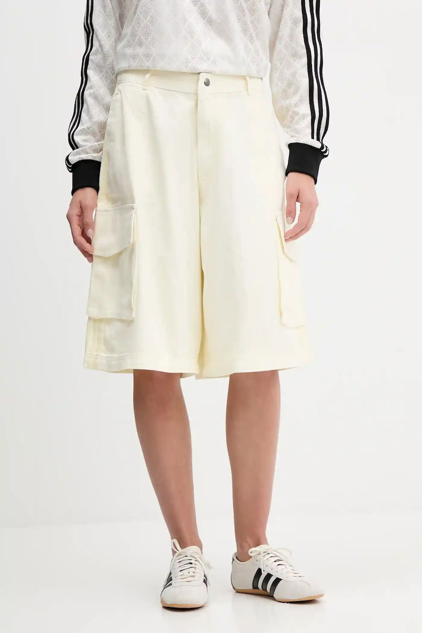 adidas Originals pantaloni scurti din bumbac Cargo Jorts culoarea bej, neted, high waist, JD0138