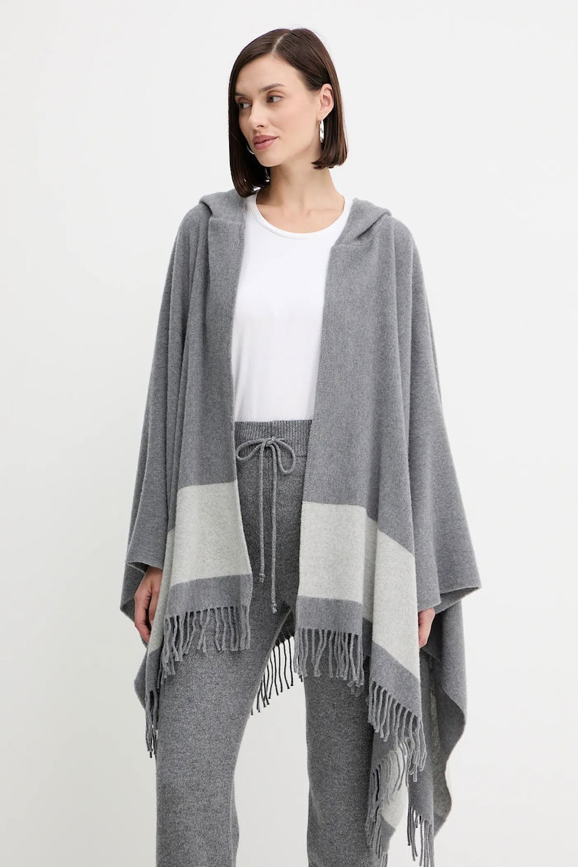 Liviana Conti poncho din lână culoarea gri, călduros, A5WF11