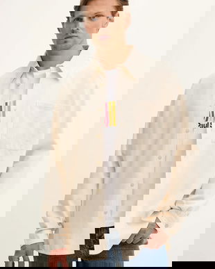 American Vintage camasa din bumbac culoarea bej, cu guler clasic, relaxed, MLYC06A