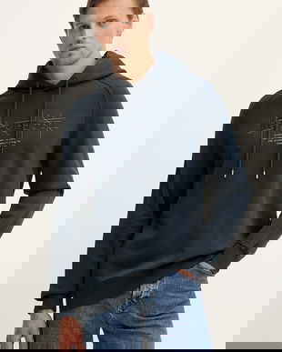 Marc O'Polo hanorac de bumbac culoarea albastru marin, cu glugă, cu imprimeu, 528401054078