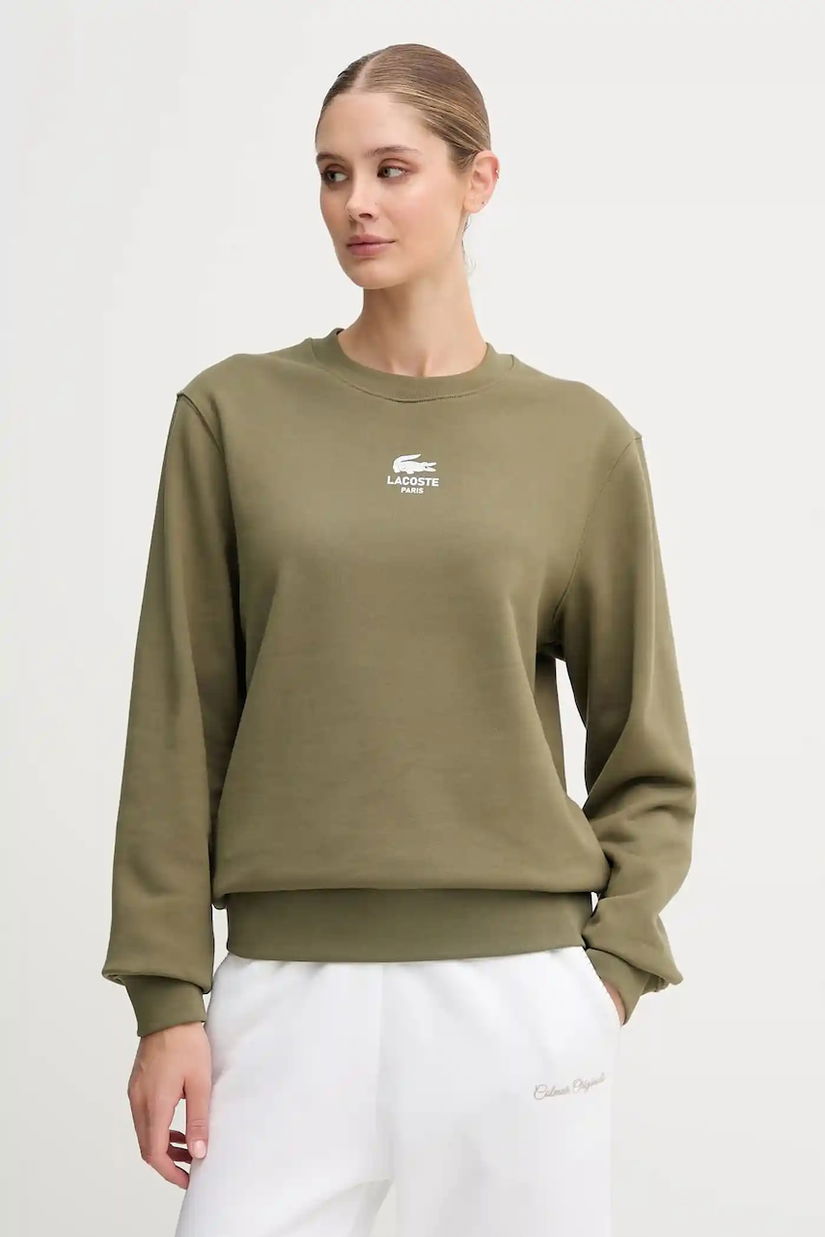 Lacoste hanorac de bumbac culoarea verde, cu imprimeu, SH2736