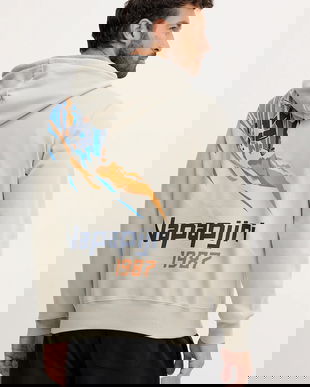 Napapijri bluza B-Fiemme culoarea gri, cu glugă, cu imprimeu, NP0A88SAH641