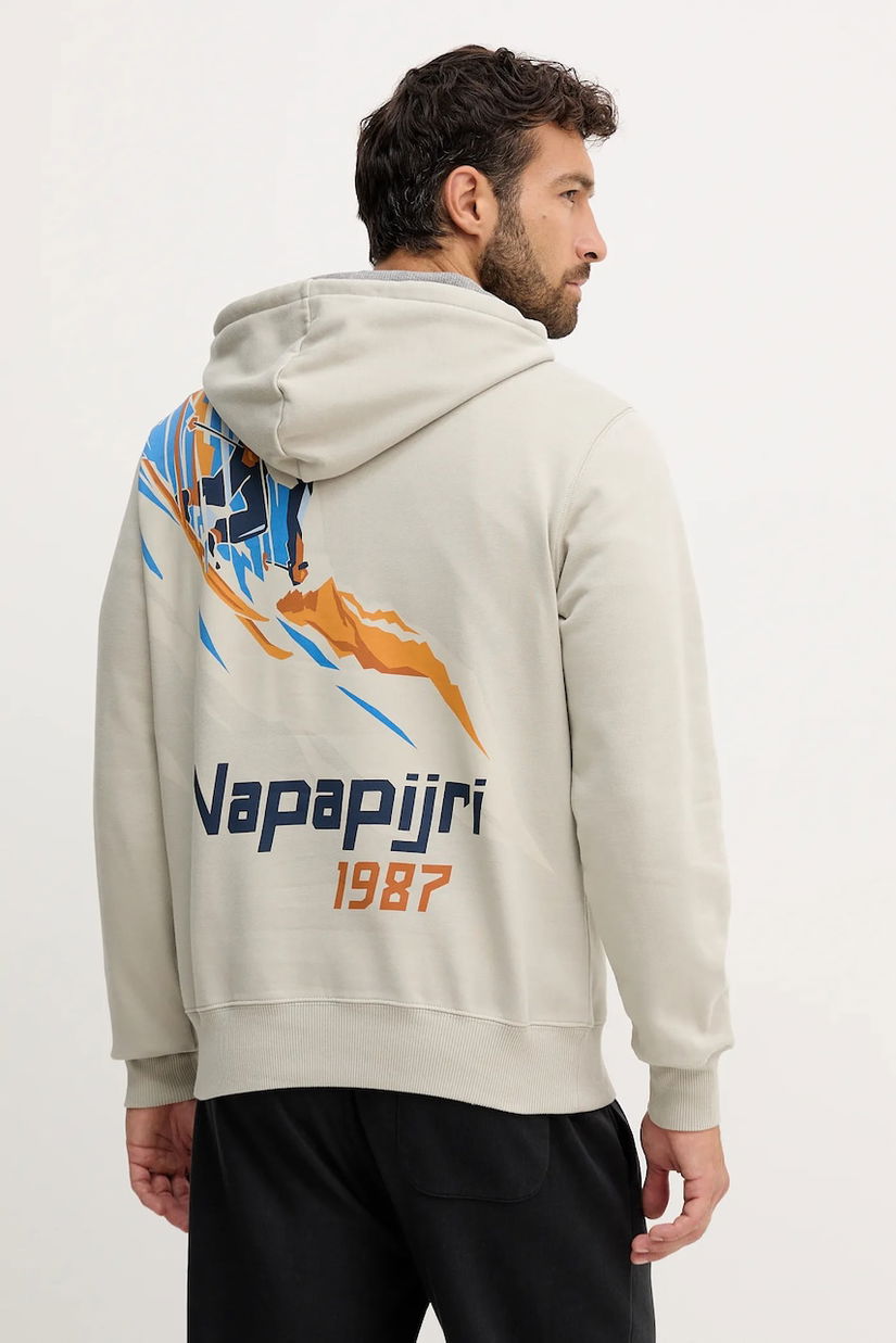 Napapijri bluza B-Fiemme culoarea gri, cu glugă, cu imprimeu, NP0A88SAH641