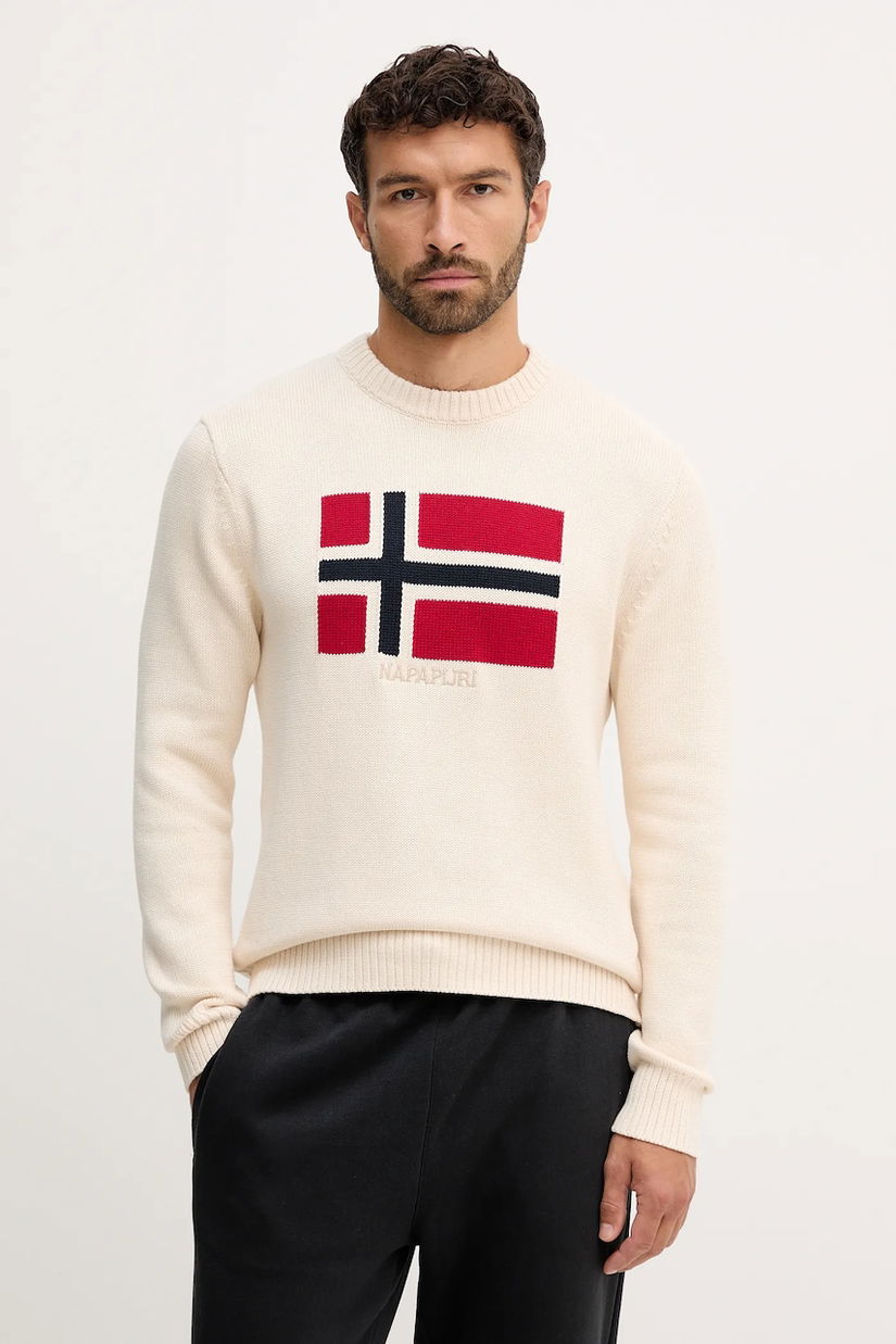 Napapijri pulover de bumbac D-Mura culoarea bej, NP0A891UN1J1