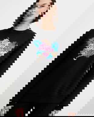 Just Cavalli hanorac de bumbac culoarea negru, cu imprimeu, 79PAIE24 CF102