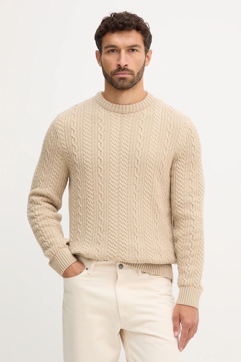 Barbour pulover de lână culoarea bej, MKN1679
