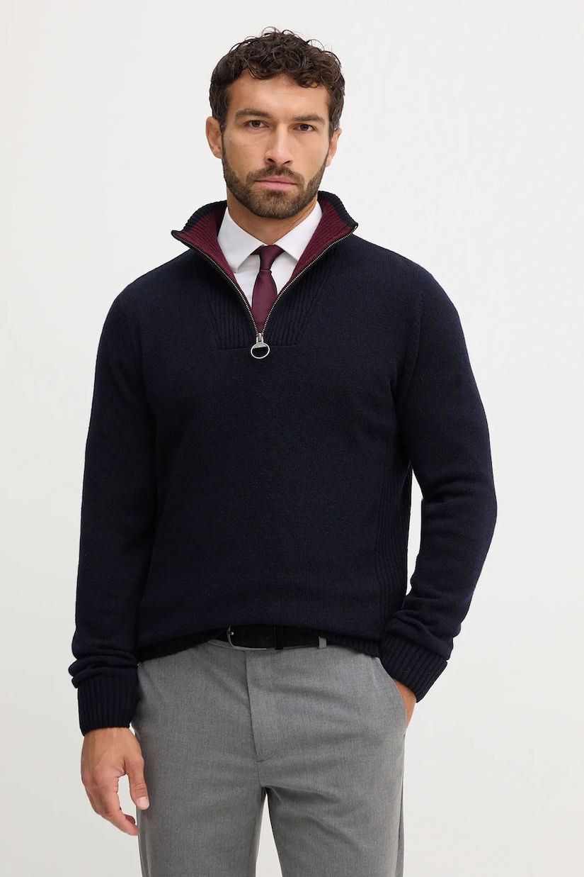 Barbour pulover de lână NELSON culoarea bleumarin, MKN0863
