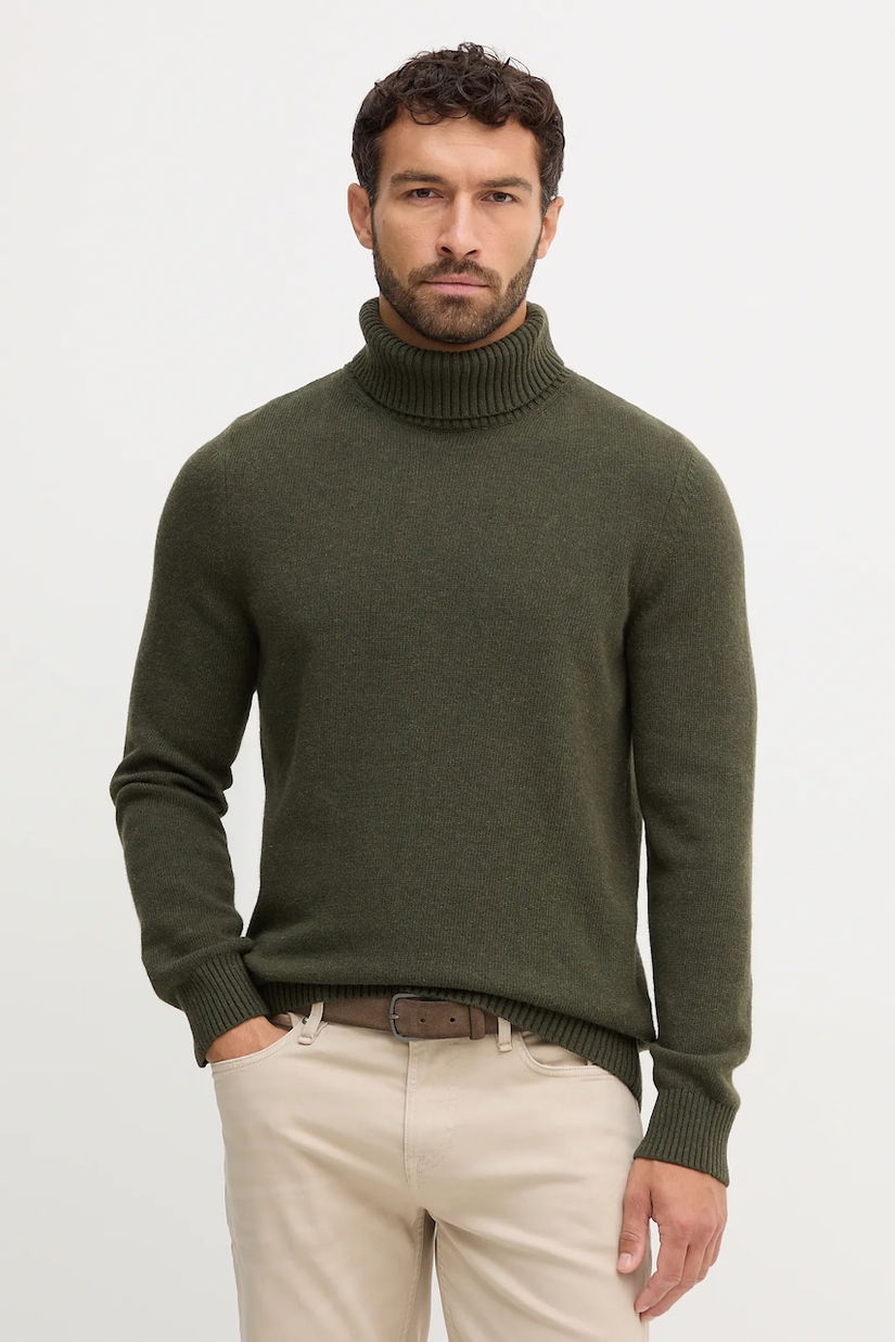 Barbour pulover de lână culoarea verde, cu guler, MKN1658