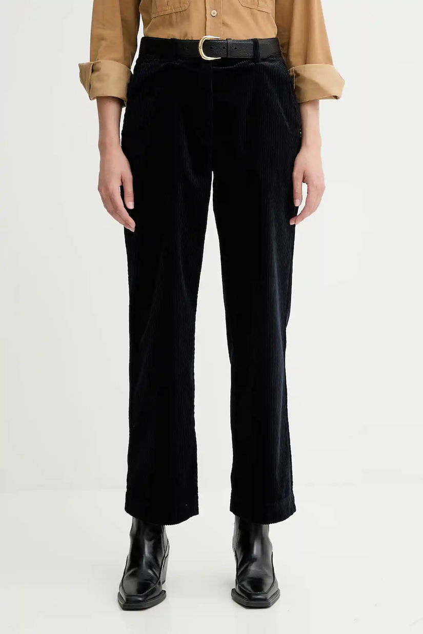 Marc O'Polo pantaloni de catifea cord culoarea bleumarin, drept, high waist, 511104110441