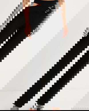 Versace Jeans Couture pantaloni culoarea negru, drept, high waist, 79HAA100 N0356