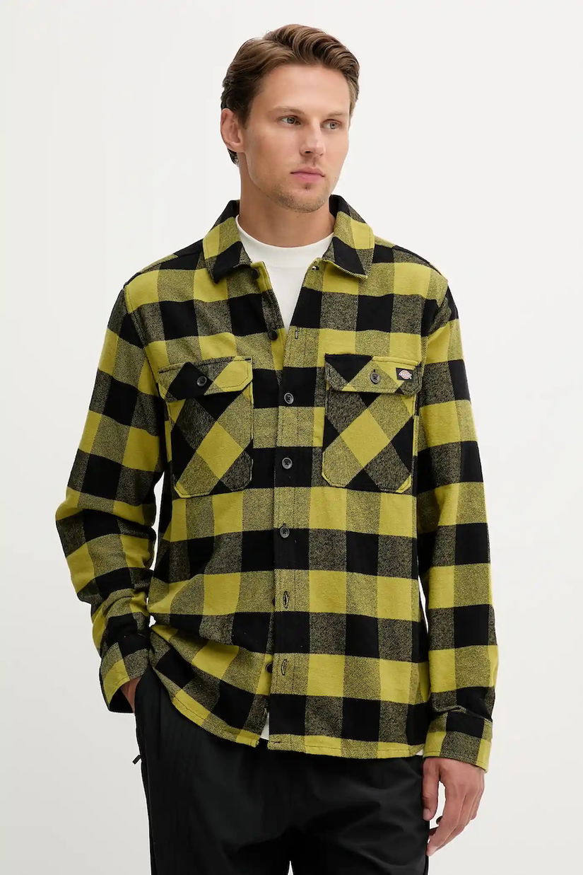 Dickies cămașă din bumbac culoarea verde, cu guler clasic, regular, DK0A4XDZ