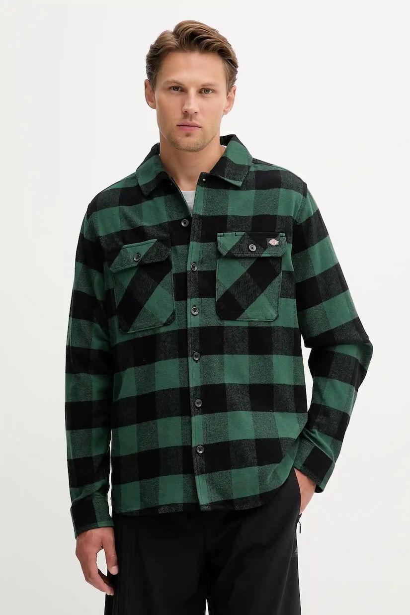 Dickies cămașă din bumbac culoarea verde, cu guler clasic, regular, DK0A4XDZ