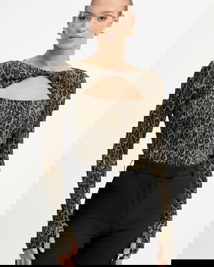 Just Cavalli bluză culoarea maro, cu model, 79PAH618 JS496