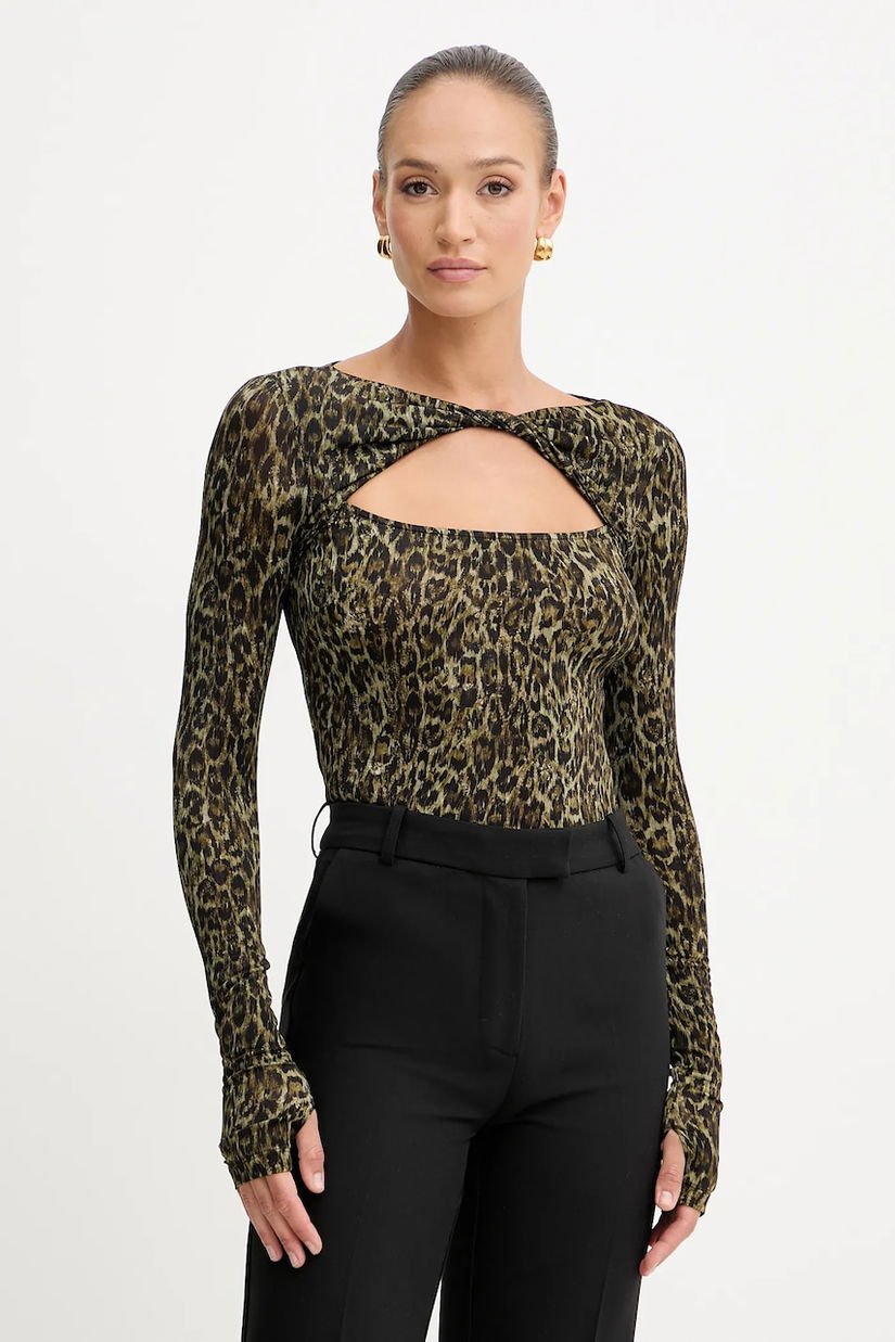 Just Cavalli bluză culoarea maro, cu model, 79PAH618 JS496