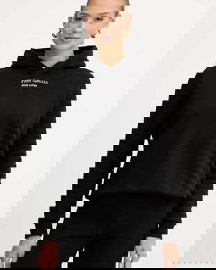 Just Cavalli hanorac de bumbac culoarea negru, cu glugă, cu imprimeu, 79PAIT01 CF502